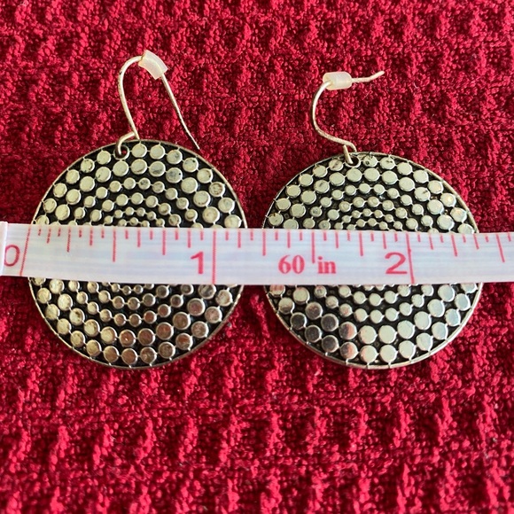 Round Dotted Antiqued Silver Tone Dangle Earrings - Picture 6 of 7